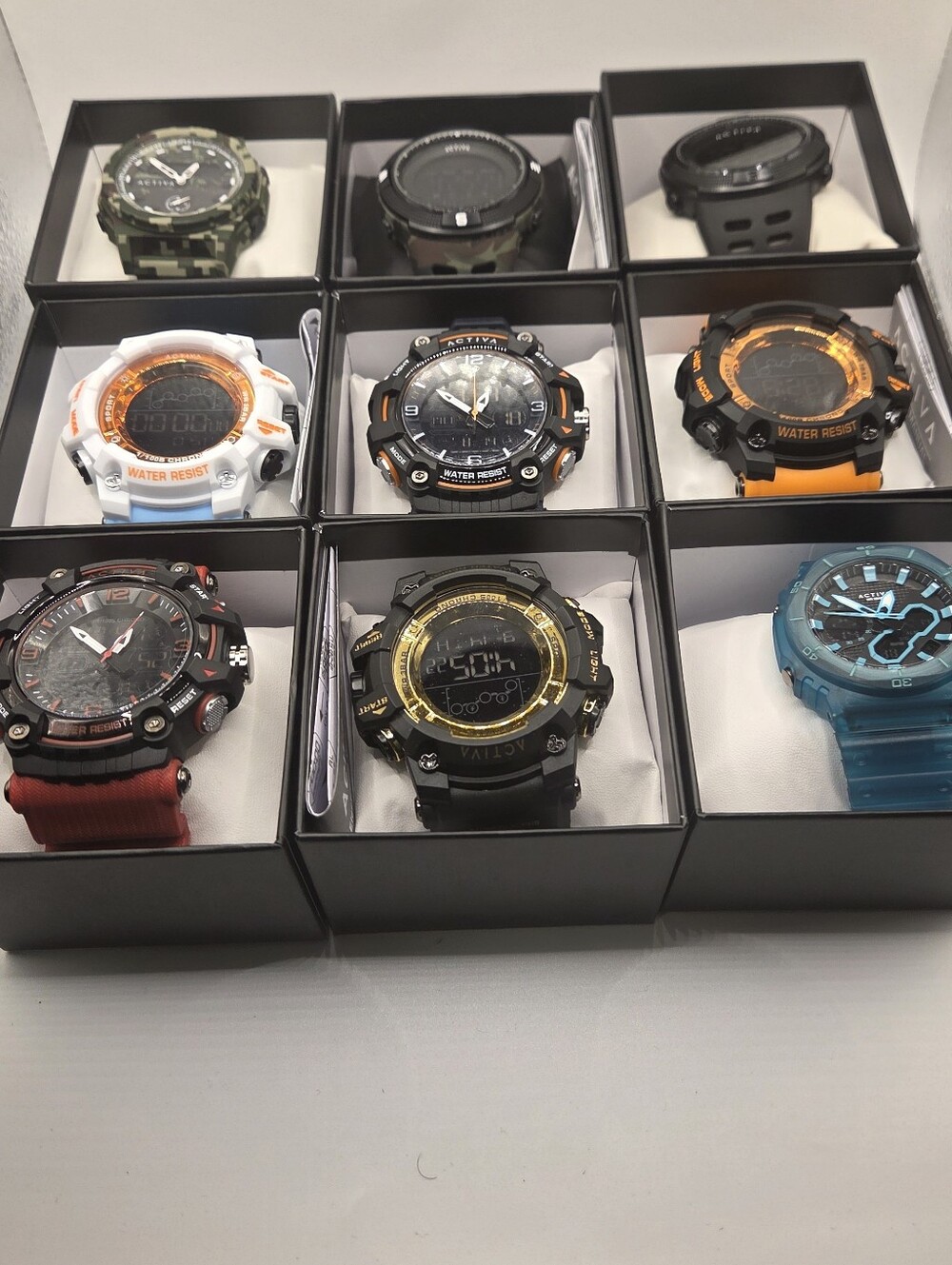 Lot of 9 Activa Men’s Sport Watches Analog Digital Mixed Colors Boxed